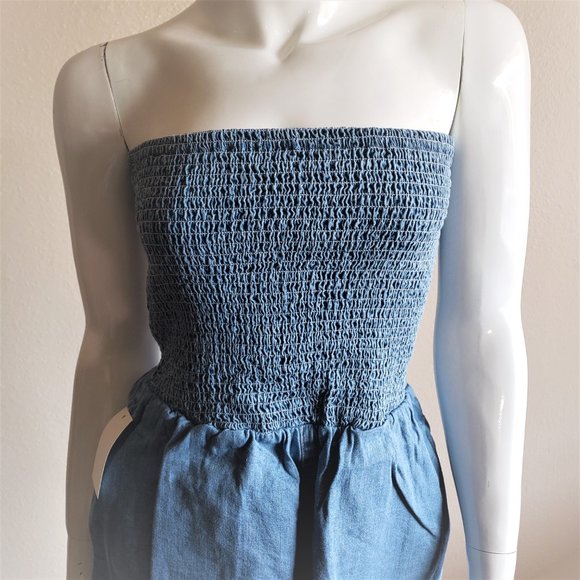 NWT AA Smocked Denim Romper. S/M - Picture 3 of 8